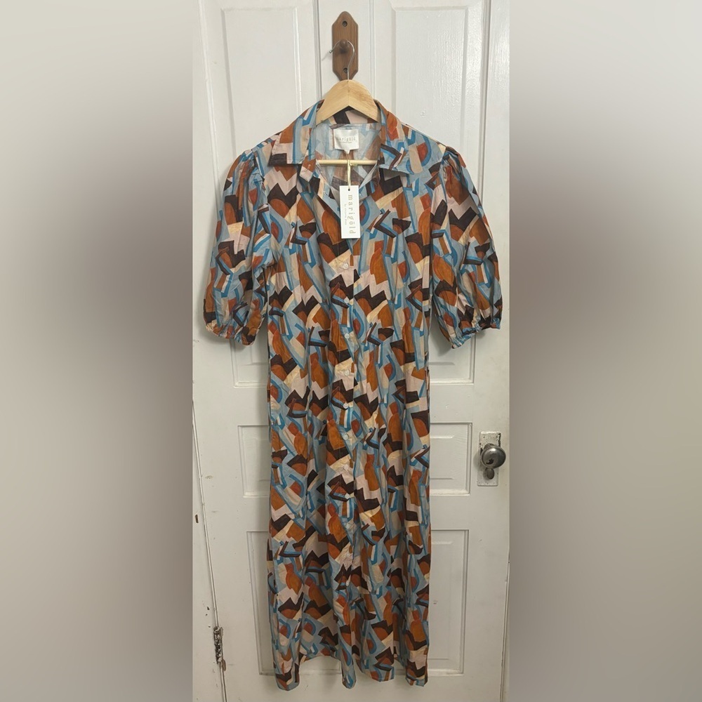 Marigold by Victoria Dunn Hurley City Scape Geometric Midi Dress Size Medium